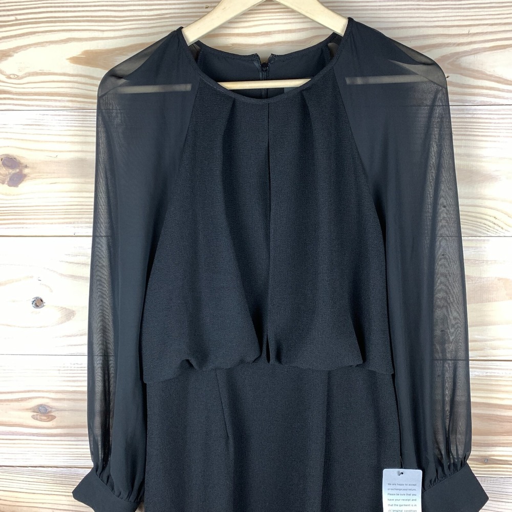 Adrianna Papell Black Long Sleeve Sheer Sleeve Cocktail Dress - Picture 3 of 16